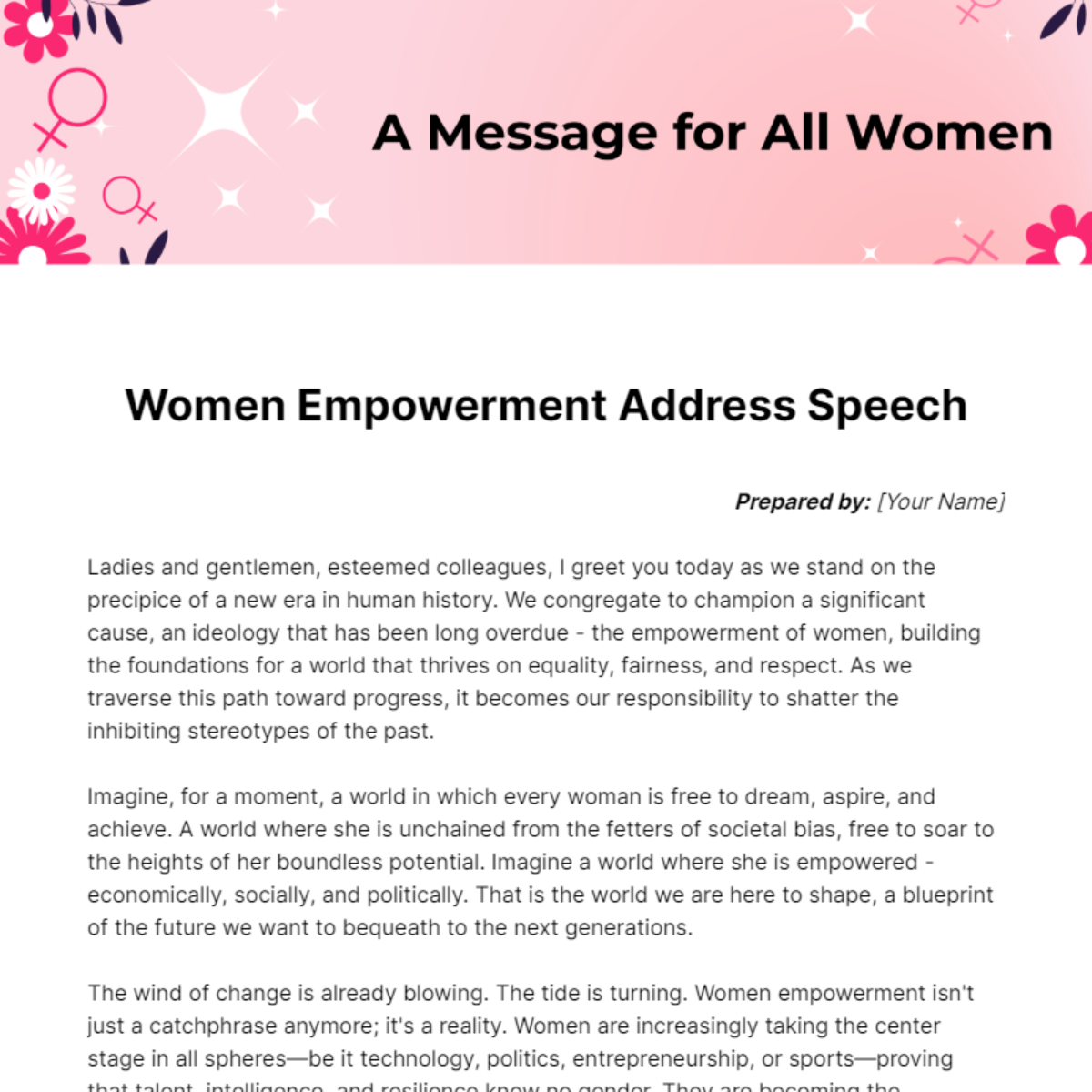 Free Women Empowerment Address Speech Template