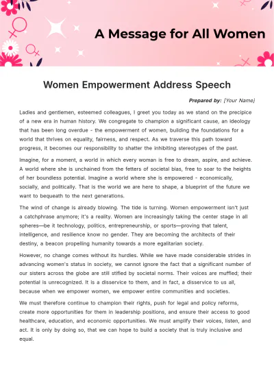 Free Women Empowerment Address Speech Template to Edit Online