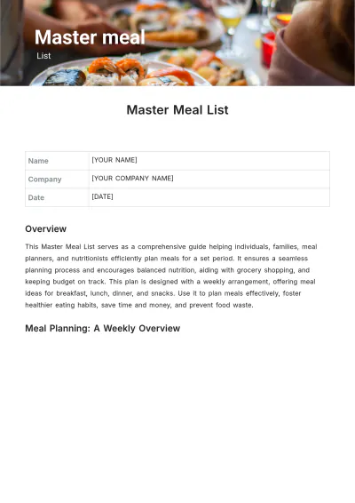 Free Master Meal List Template to Edit Online