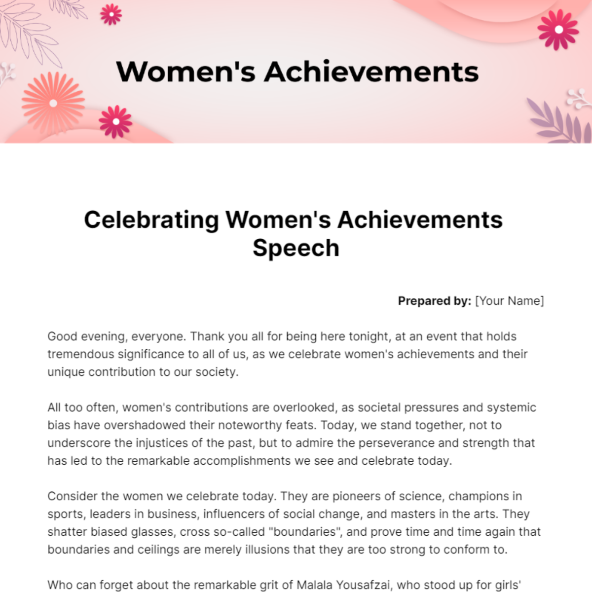 Celebrating Women's Achievements Speech Template