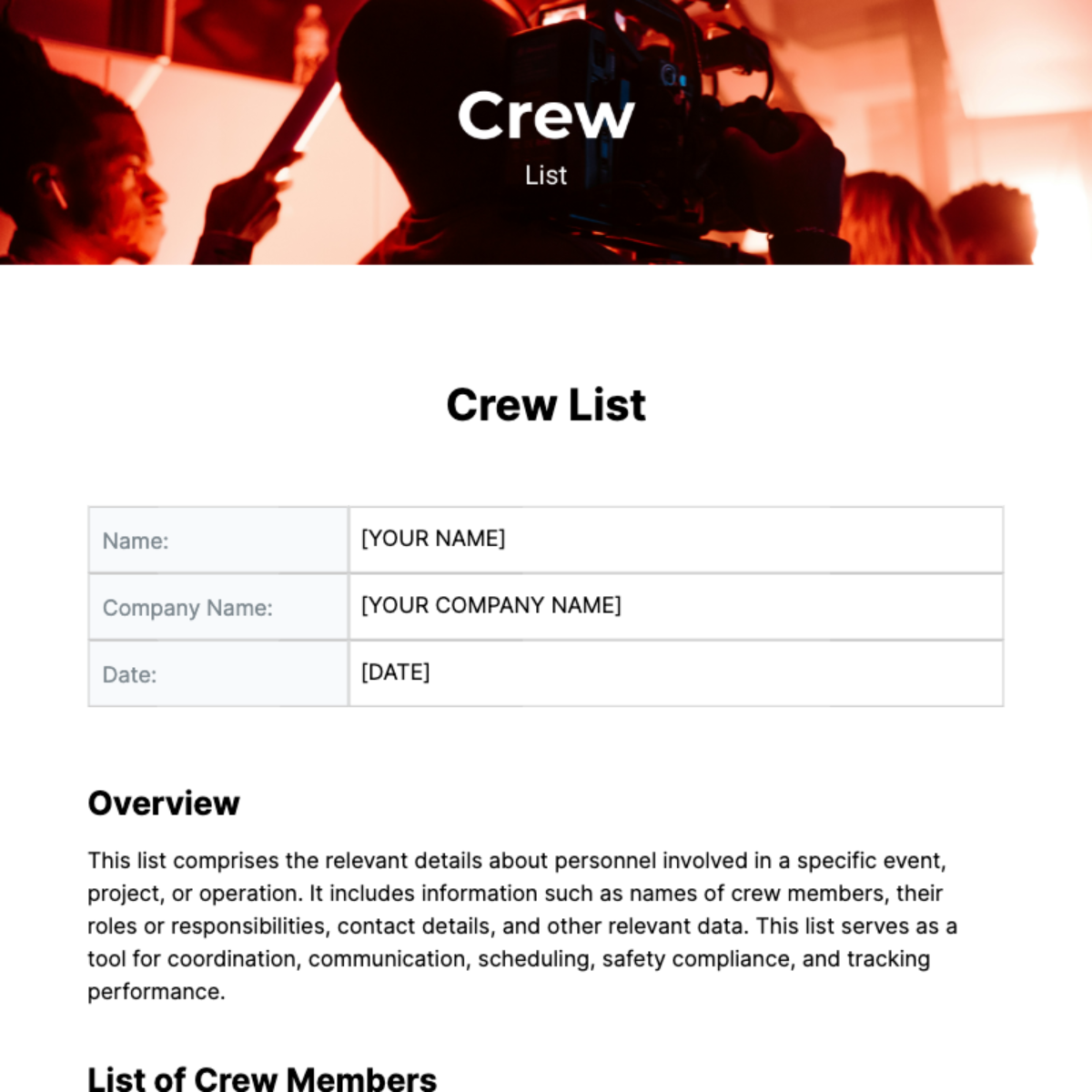 Crew List Template