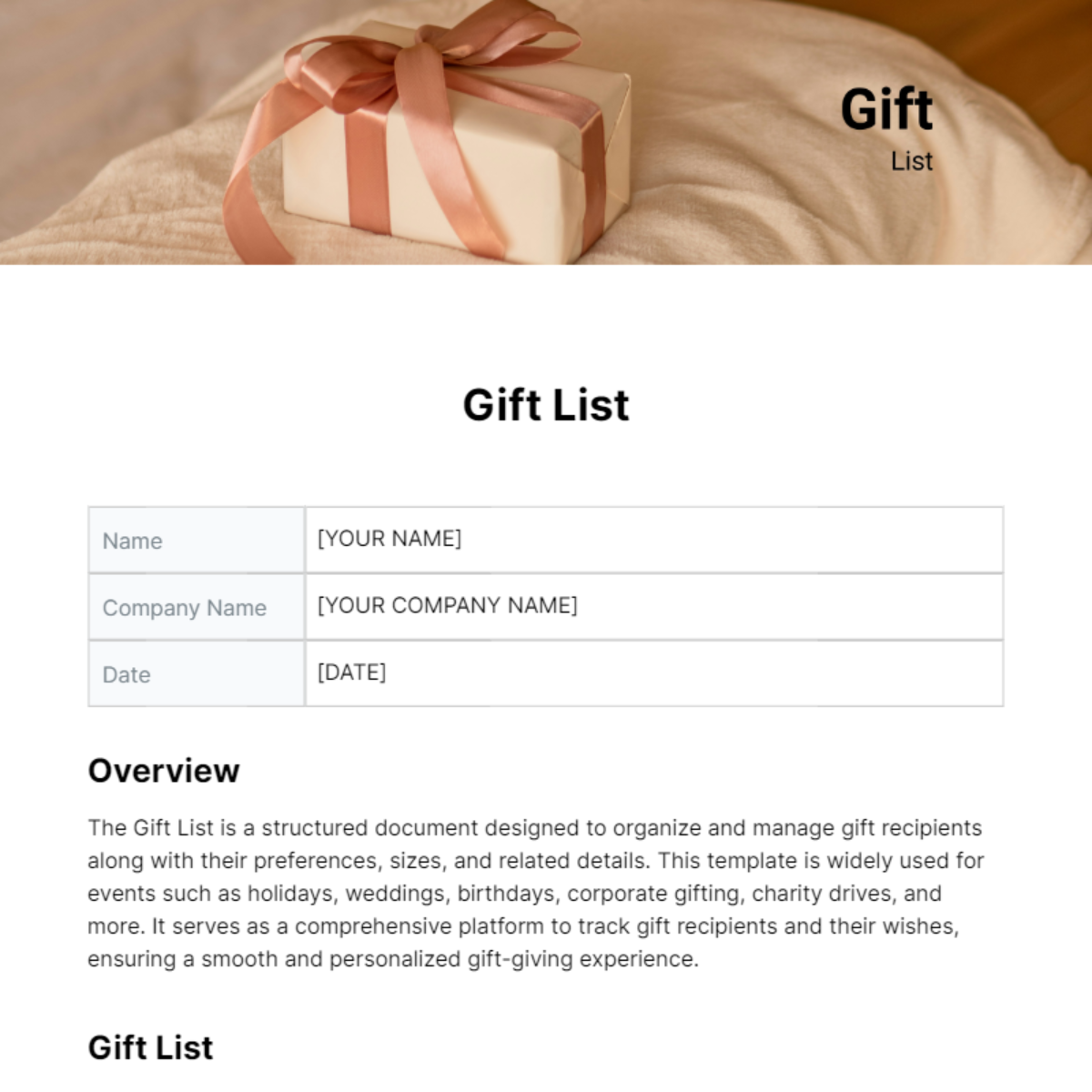 Gift List Template