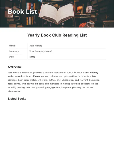 Free Book List Template to Edit Online