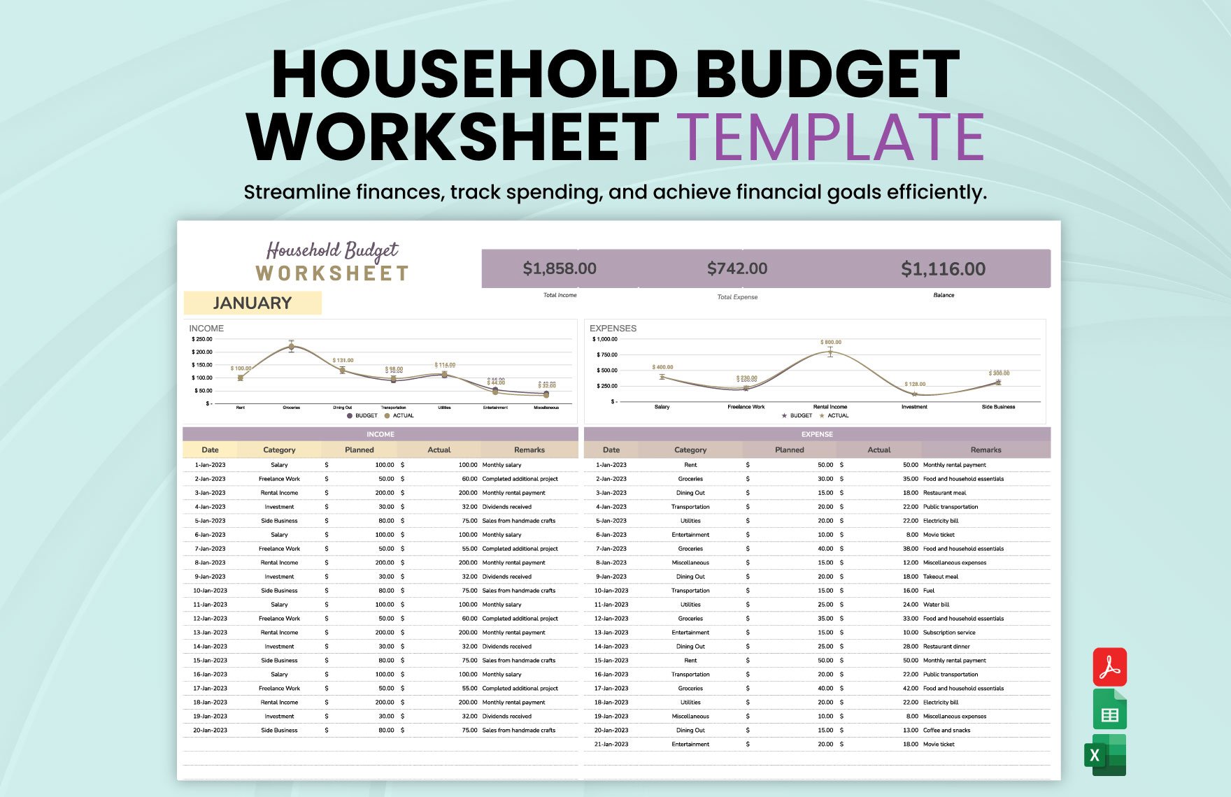 Household Budget Worksheet Template