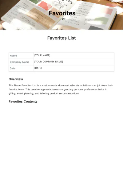 Free Favorites List Template to Edit Online