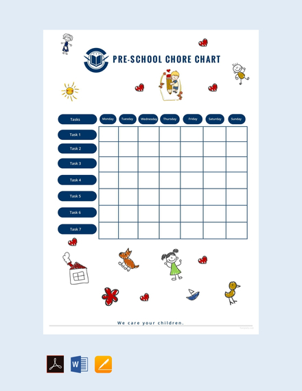 Preschool Chore Chart Template - Google Docs, Word, Apple Pages, PDF