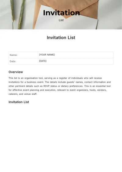 Free Invitation List Template to Edit Online