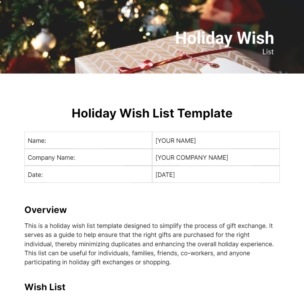 Holiday Wish List Template