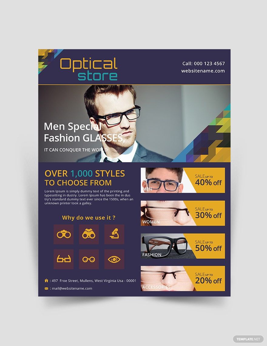 Optical Store Flyer Template in Illustrator, PSD, Word, Publisher, Google Docs, Pages - Download | Template.net