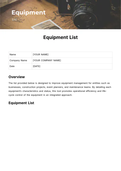 Free Equipment List Template to Edit Online