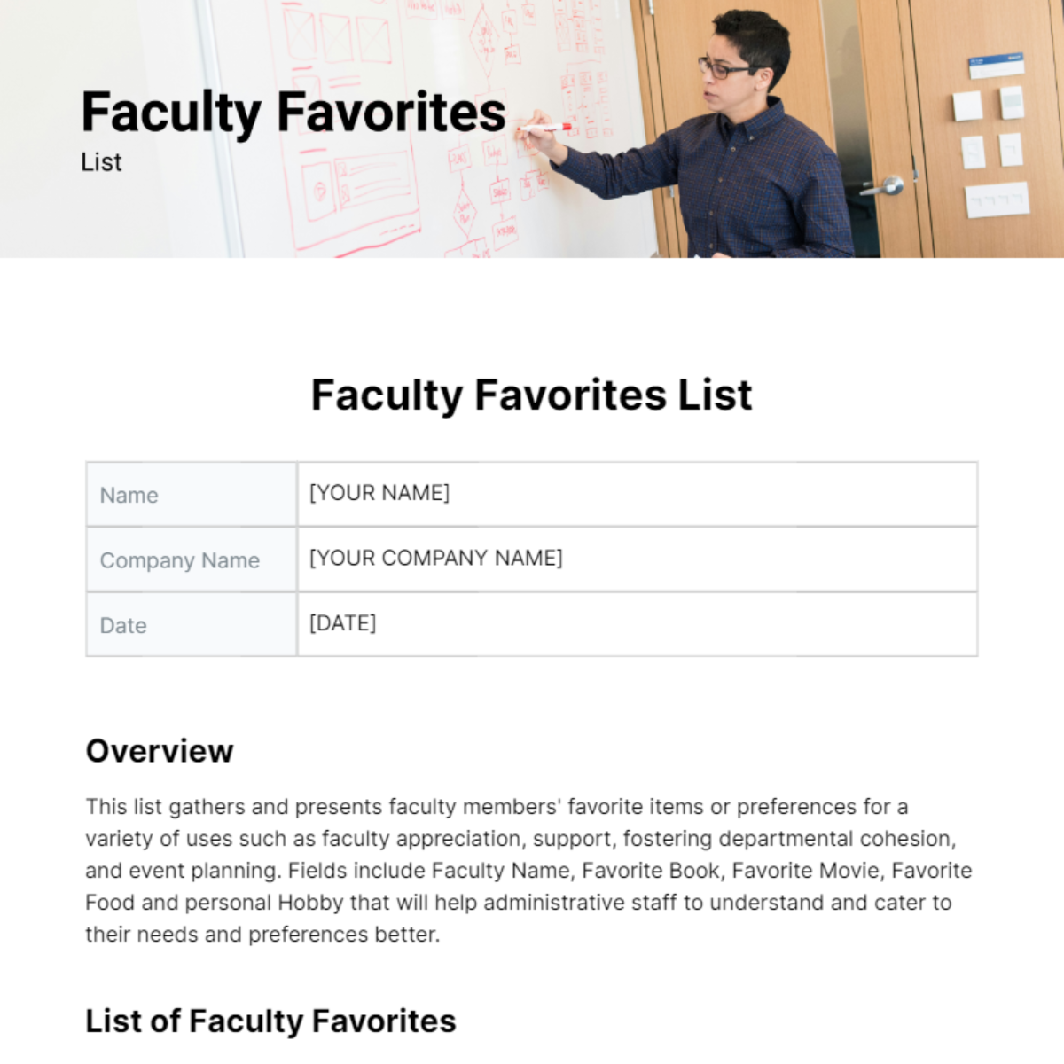Faculty Favorites List Template