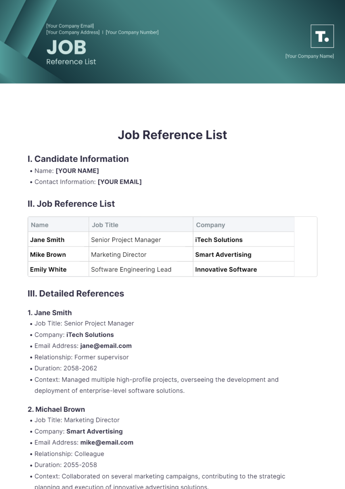 Job Reference List Template - Edit Online & Download