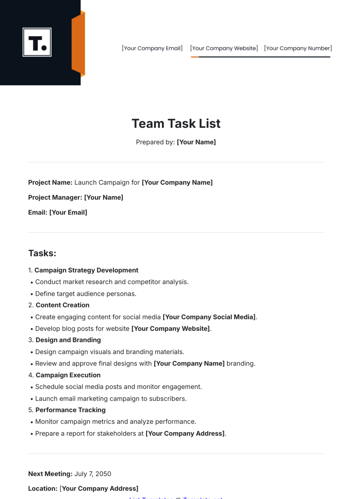 Team Task List Template - Edit Online & Download