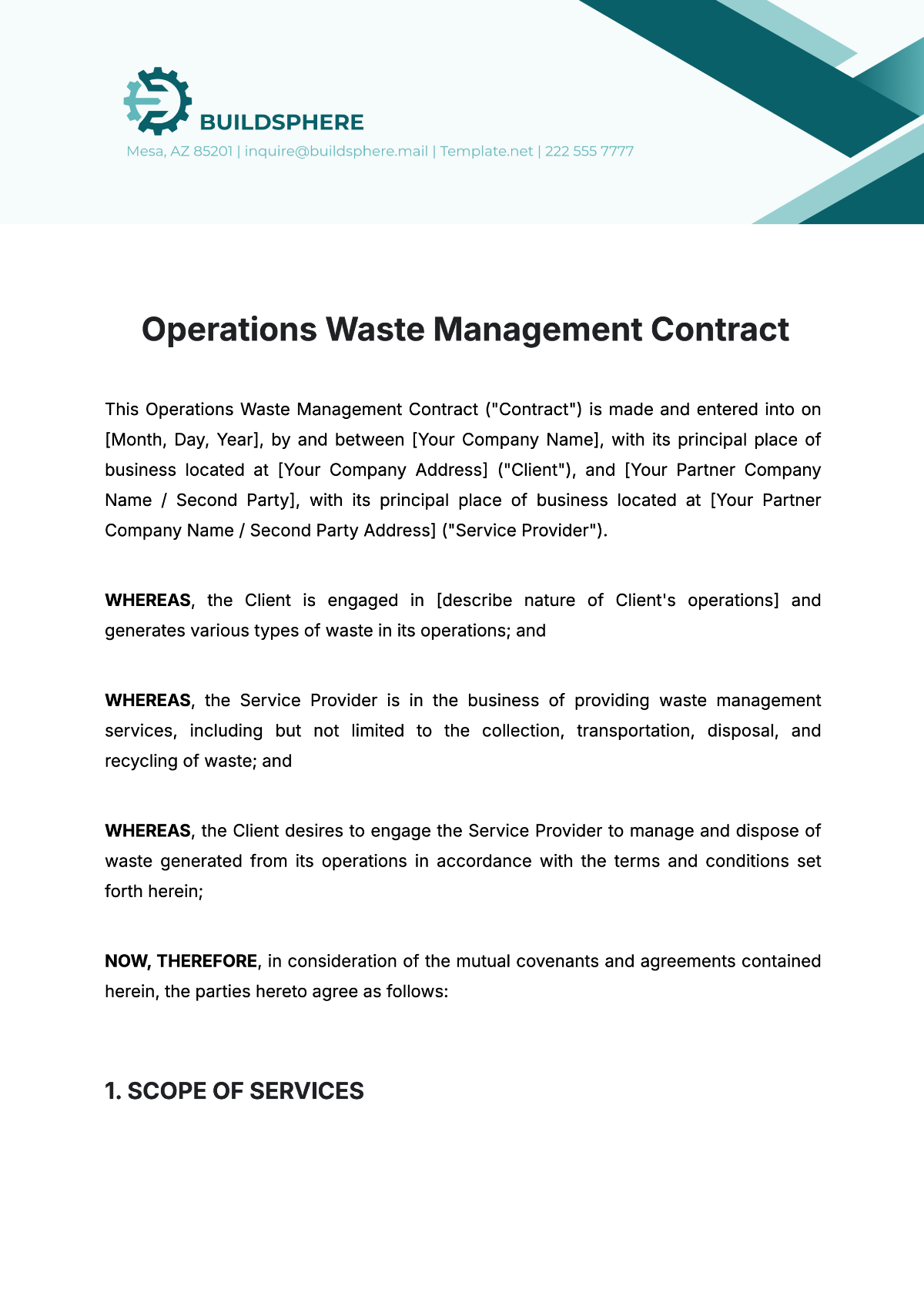 Operations Waste Management Contract Template - Edit Online & Download