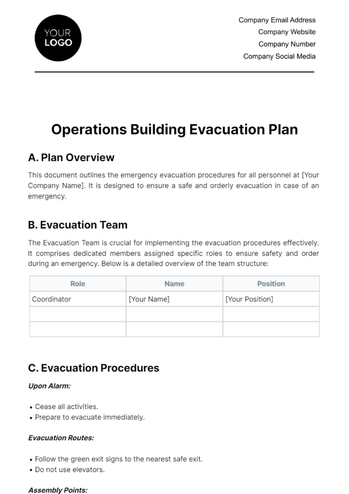 Free Operations Building Evacuation Plan Template