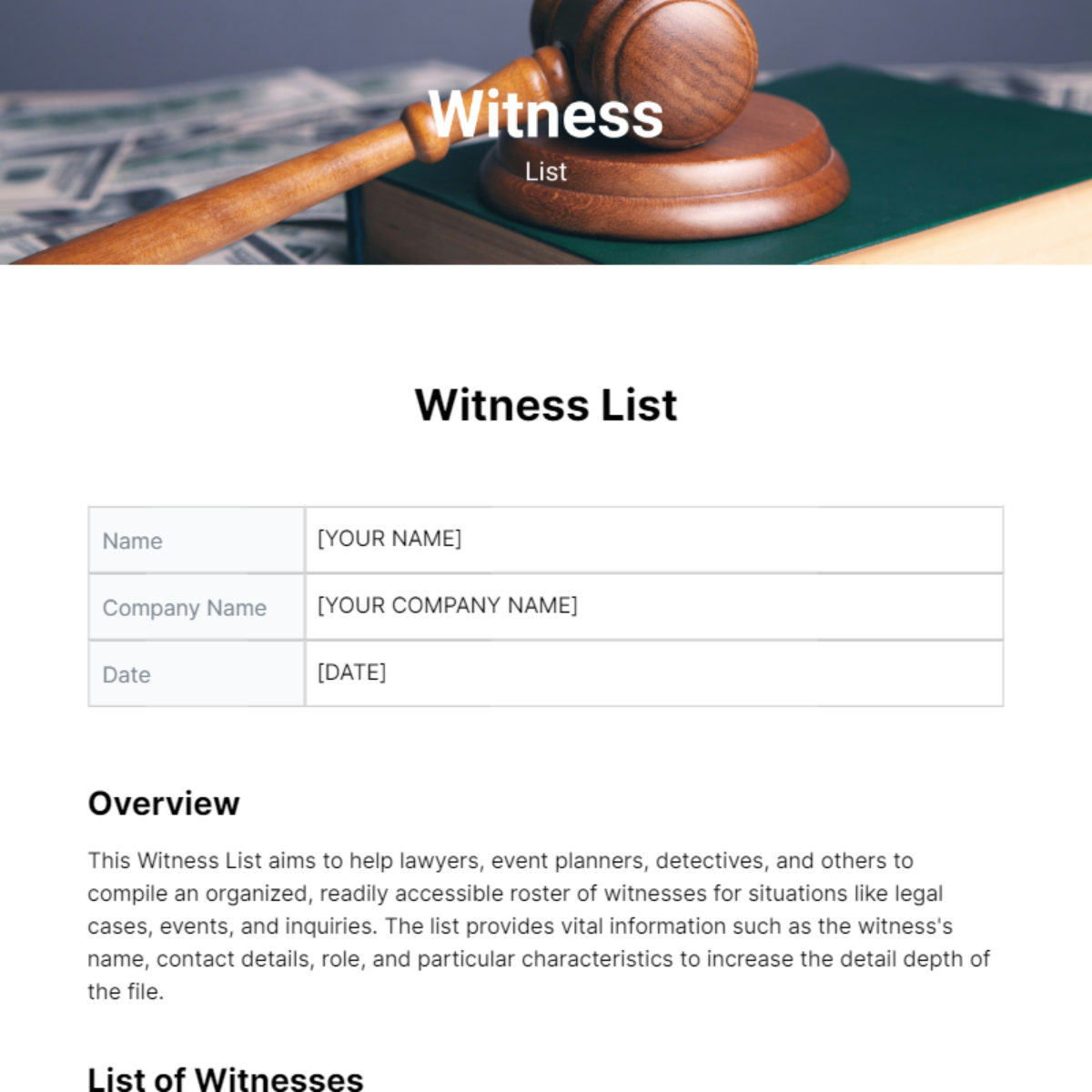 Witness List Template