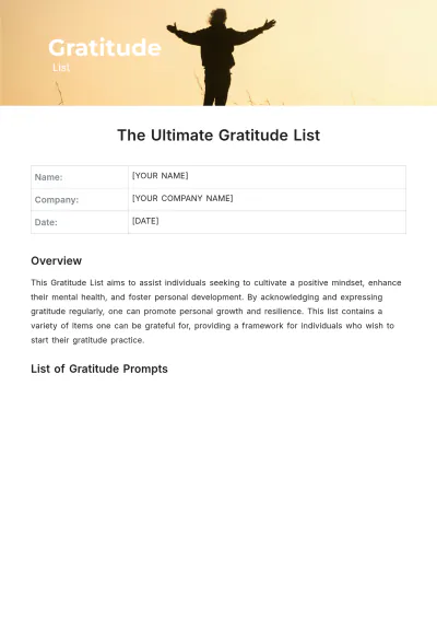 Free Gratitude List Template to Edit Online