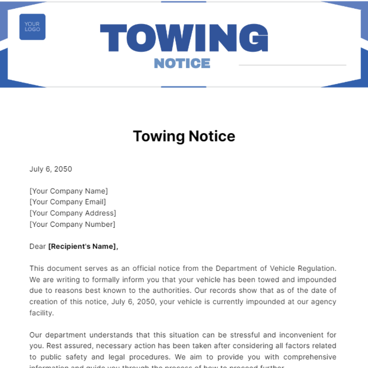Towing Notice Template