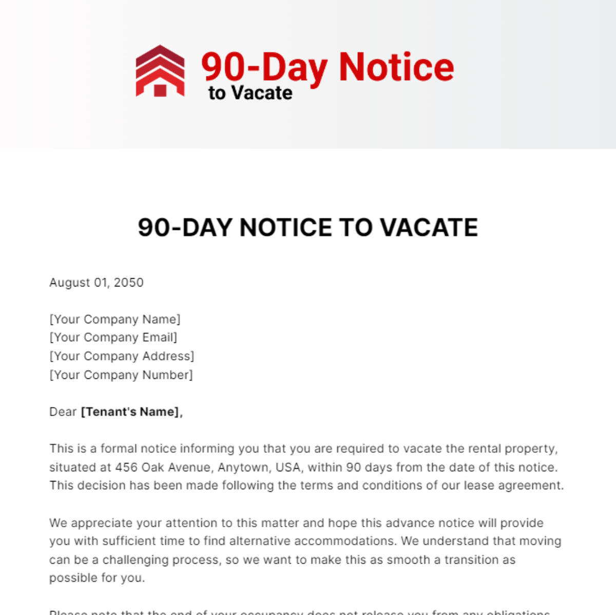 Free 90 Day Notice To Vacate Template