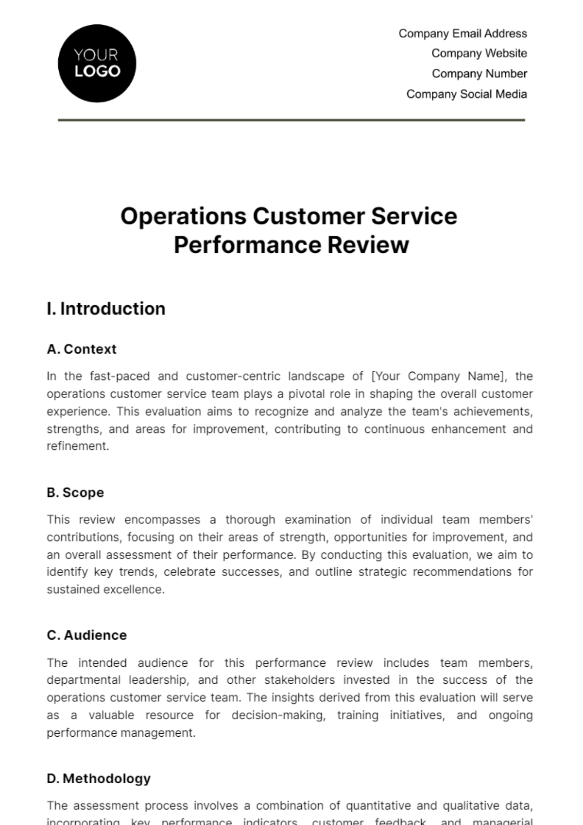 Operations Customer Service Performance Review Template