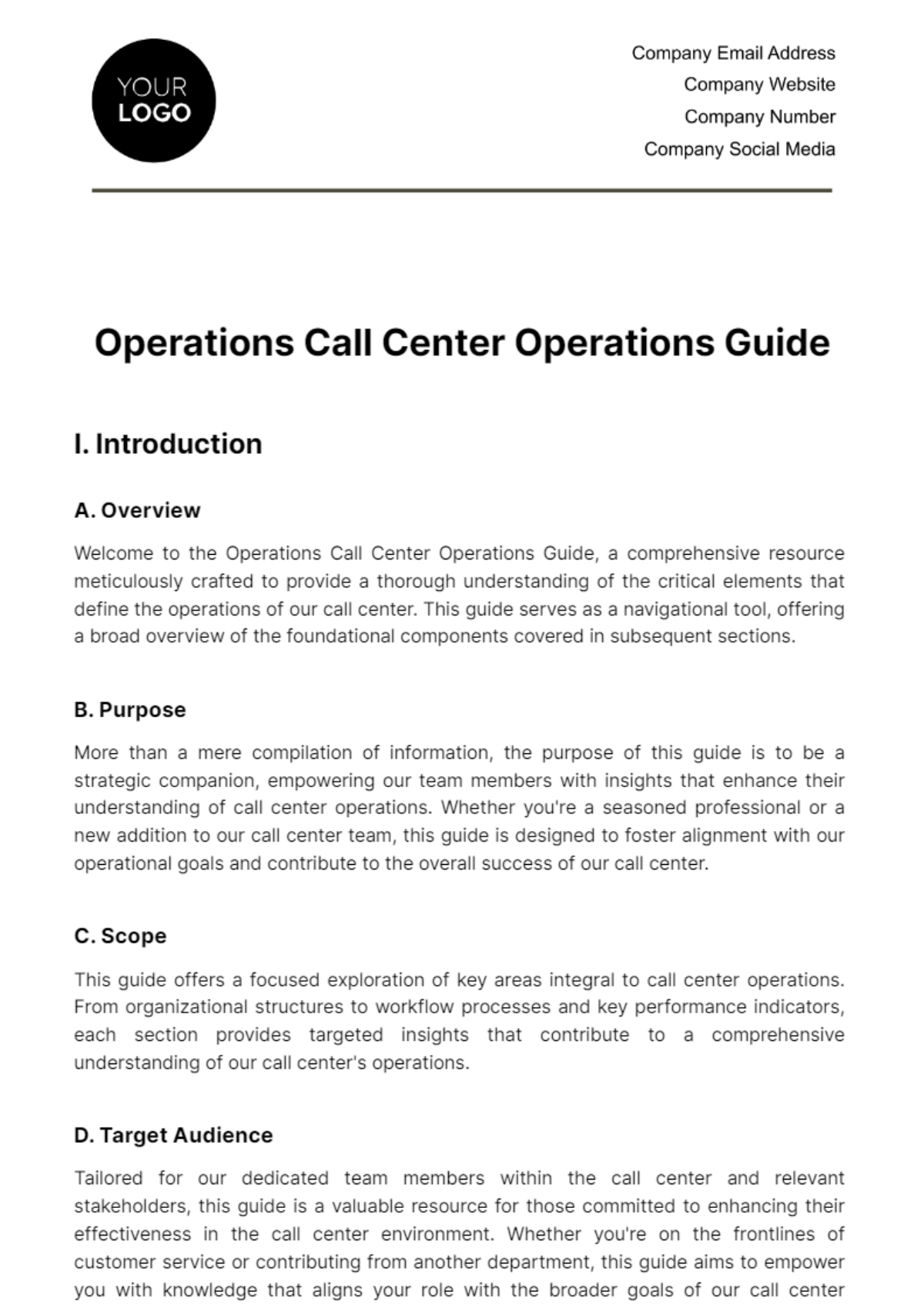Operations Call Center Operations Guide Template