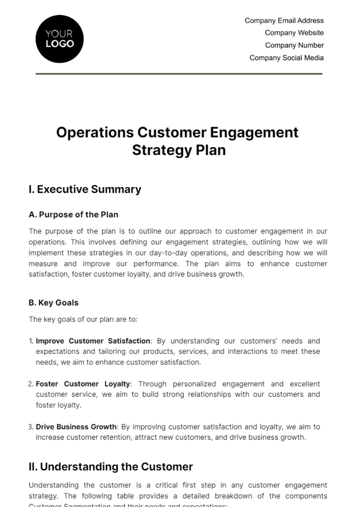 Free Operations Customer Engagement Strategy Plan Template