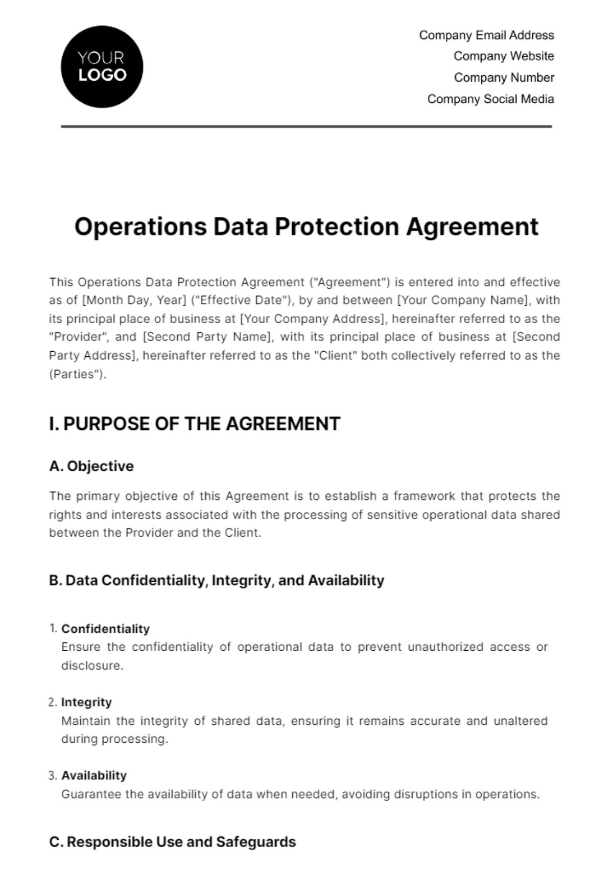 Free Operations Data Protection Agreement Template