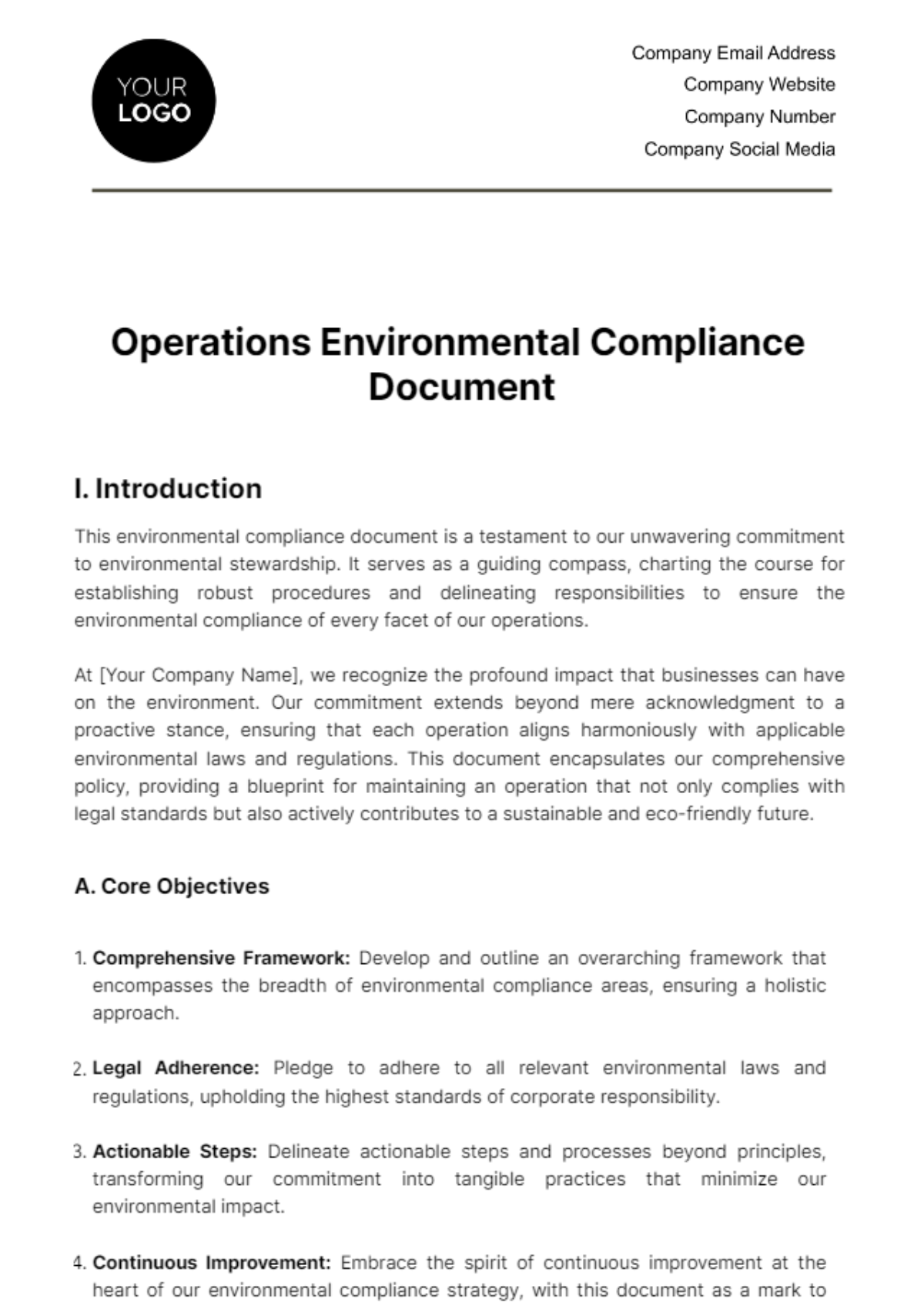 Free Operations Environmental Compliance Document Template