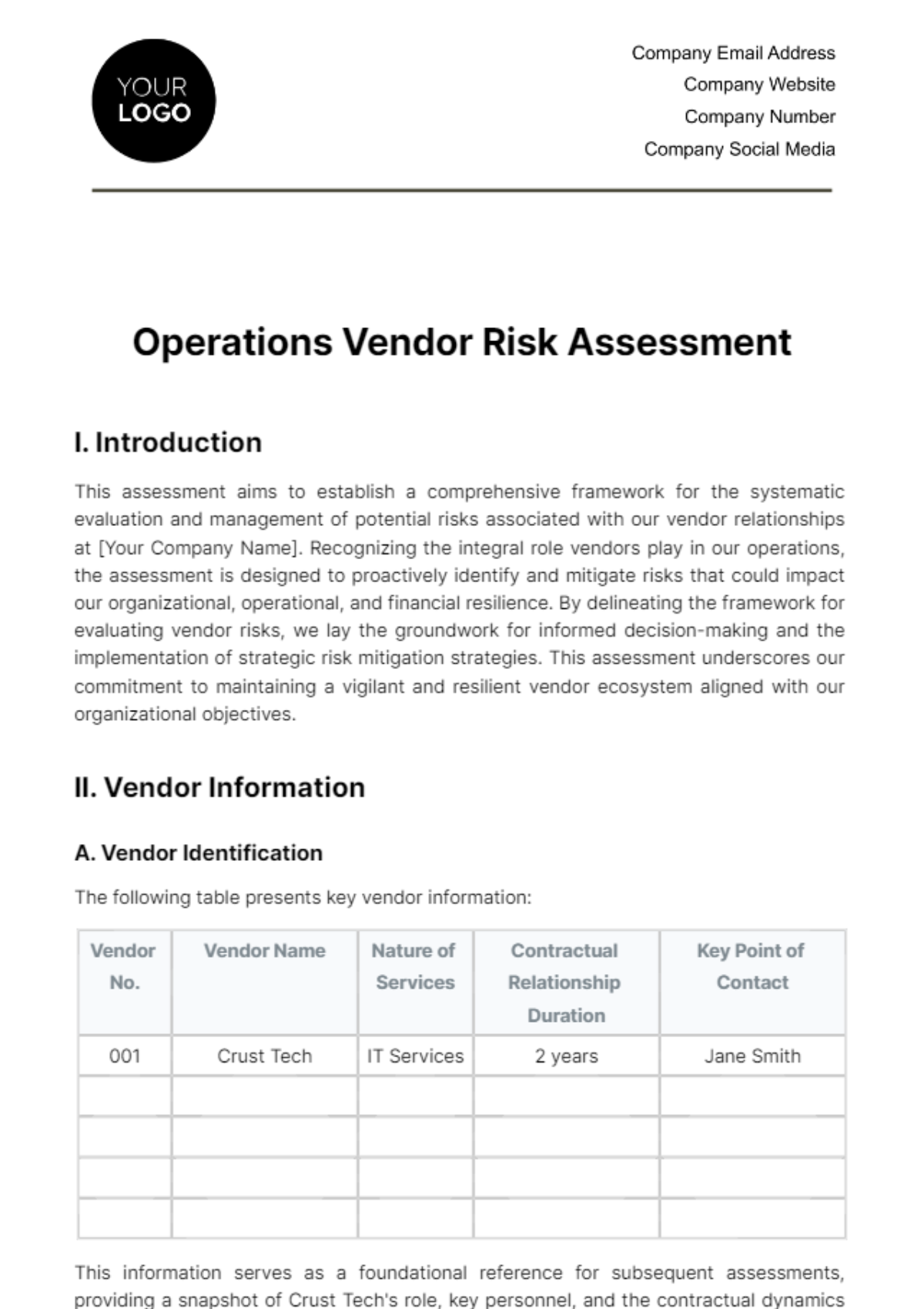 Operations Vendor Risk Assessment Template