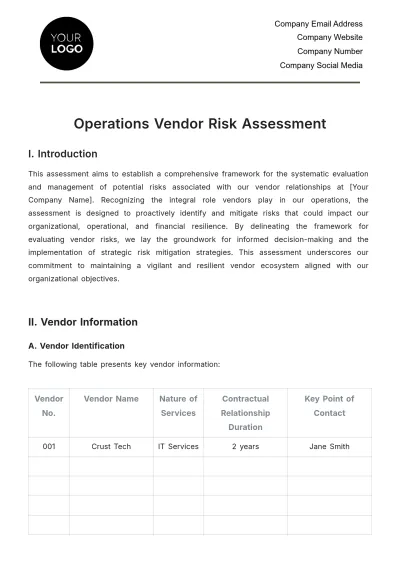 Free Operations Vendor Risk Assessment Template to Edit Online