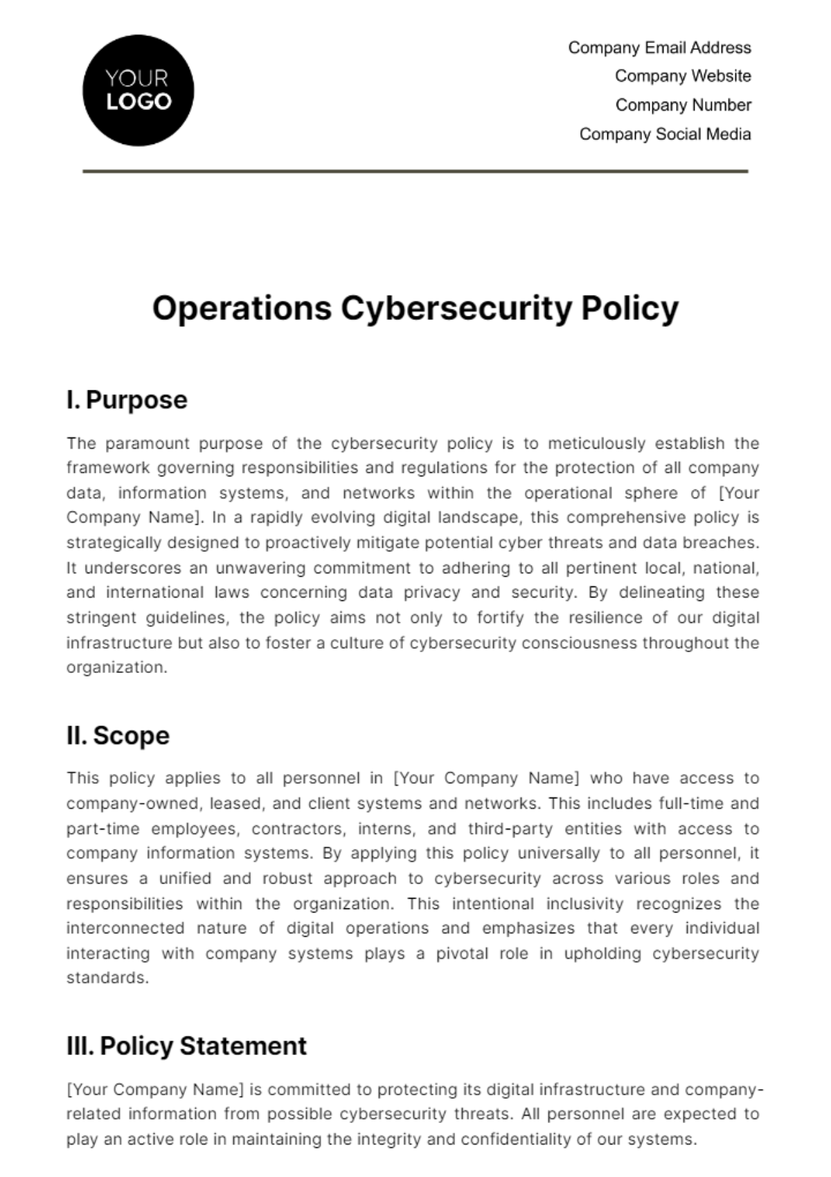 Free  Operations Cybersecurity Policy Template