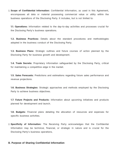 Free Operations Confidentiality (NDA) Agreement Template to Edit Online