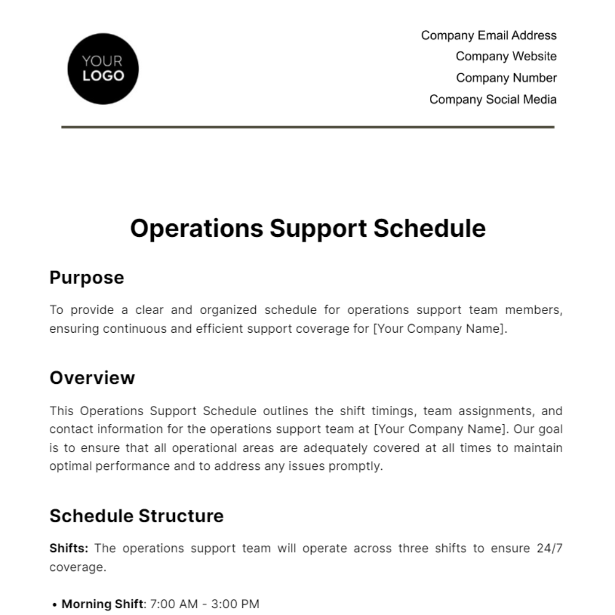 Operations Support Schedule Template - Edit Online & Download Example ...