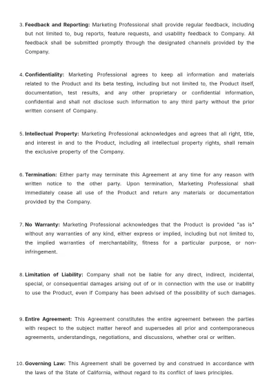 Free Marketing Beta Testing Agreement Template to Edit Online