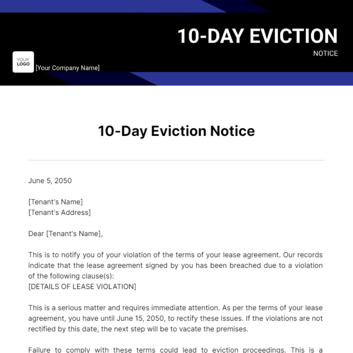 10 Day Eviction Notice Template
