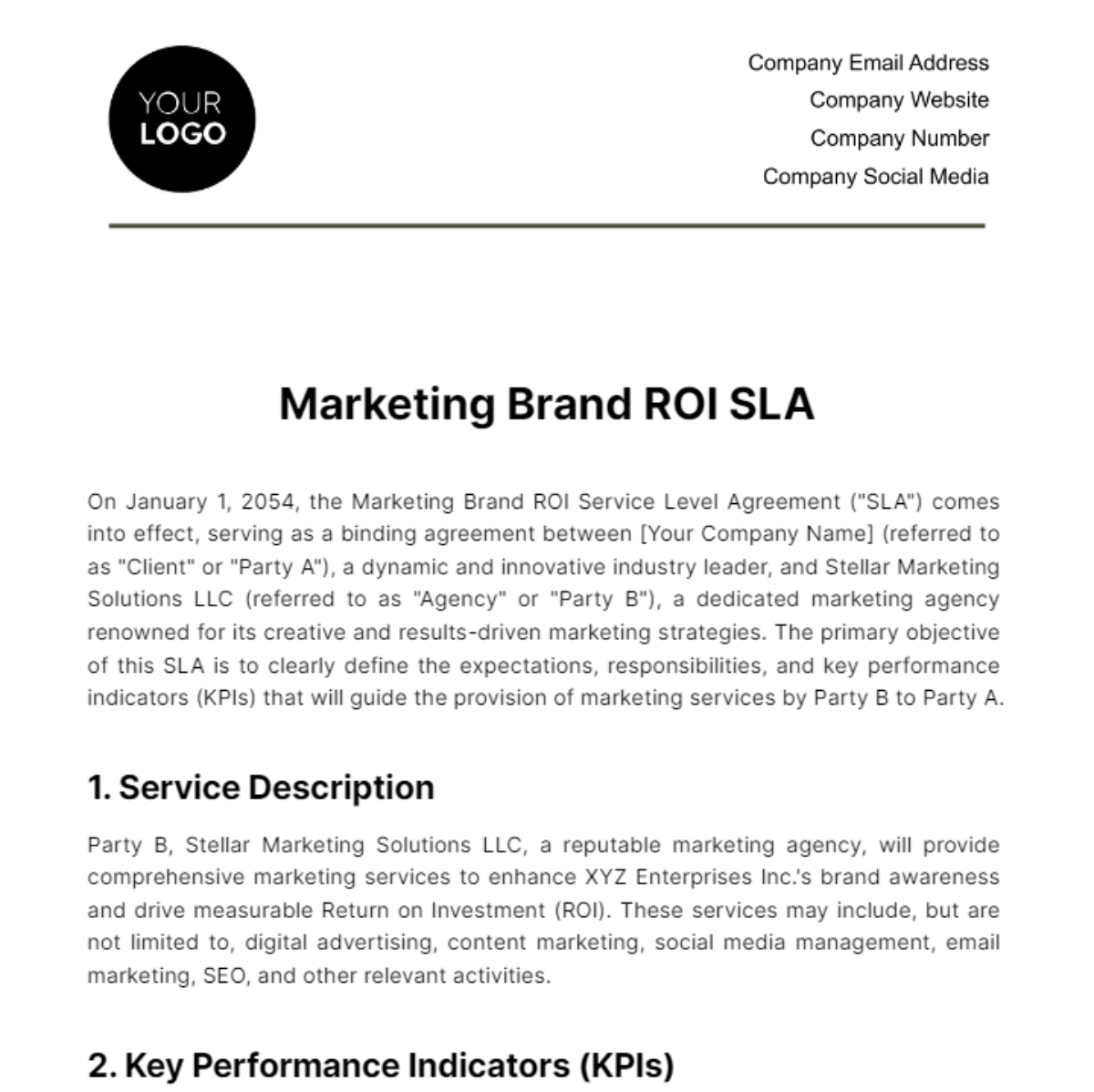 Marketing Brand ROI SLA Template