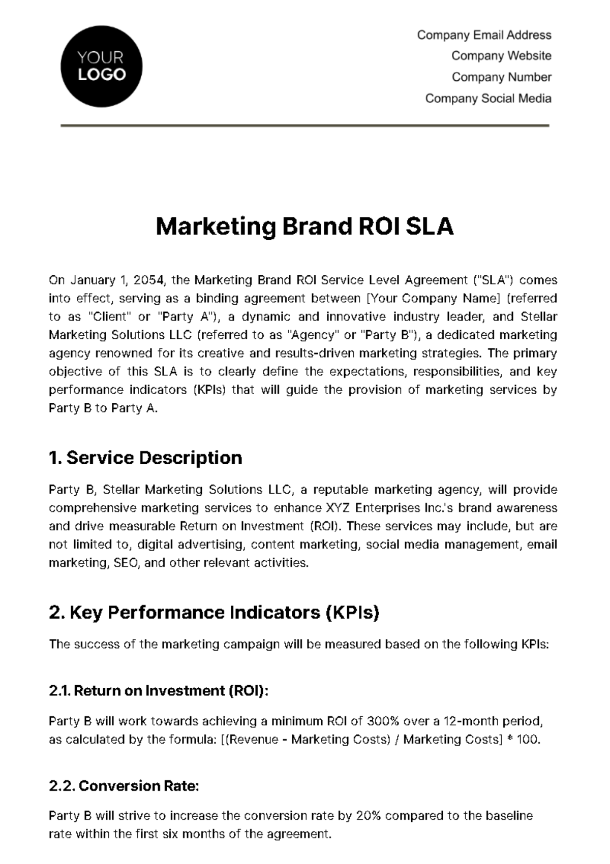 Free Marketing Brand ROI SLA Template