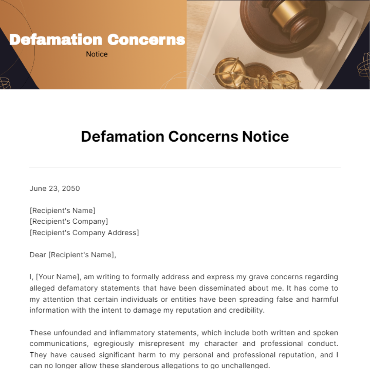 Defamation Concerns Notice Template
