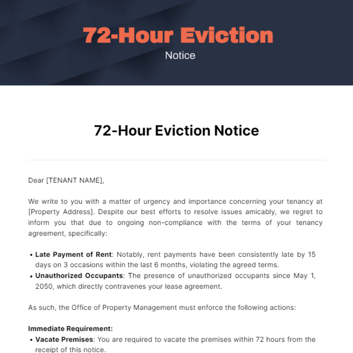72 Hour Eviction Notice Template