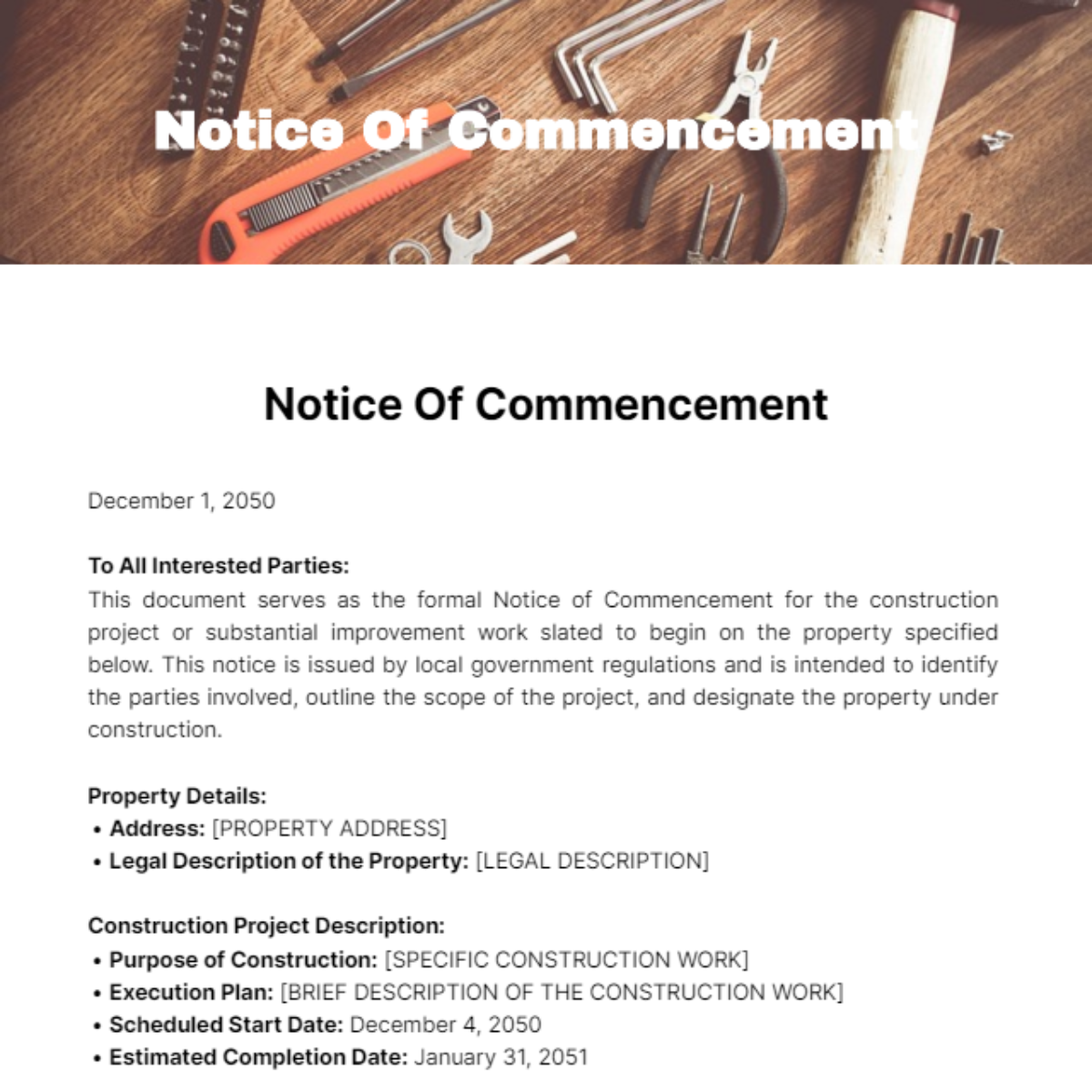 Notice Of Commencement Template