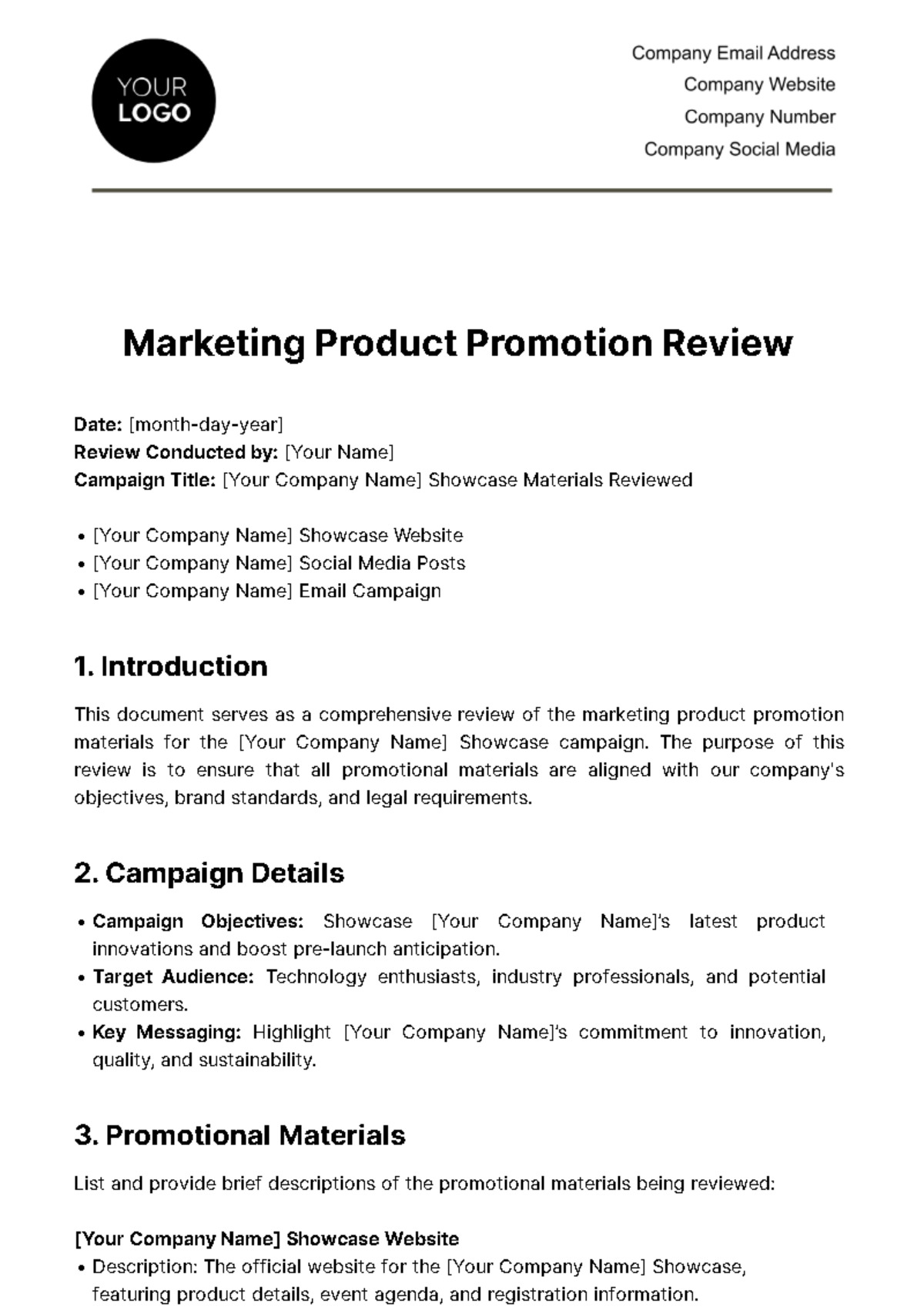 Free Marketing Product Promotion Review Template