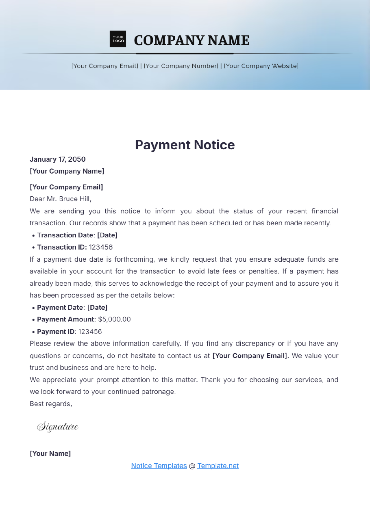 Payment Notice Template - Edit Online & Download