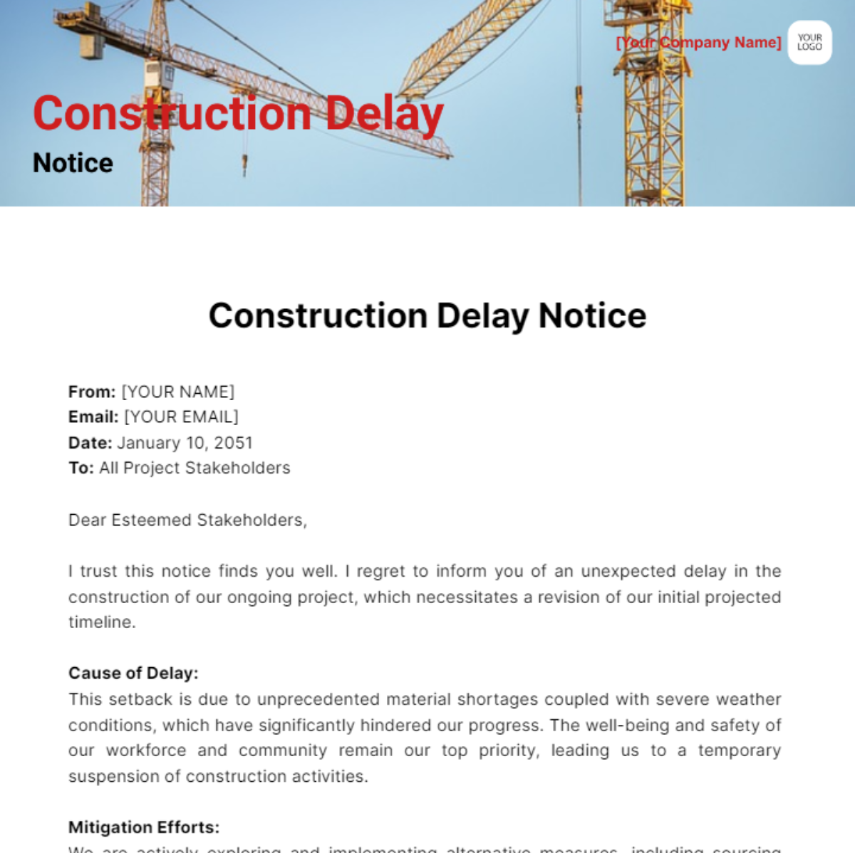 Construction Delay Notice Template