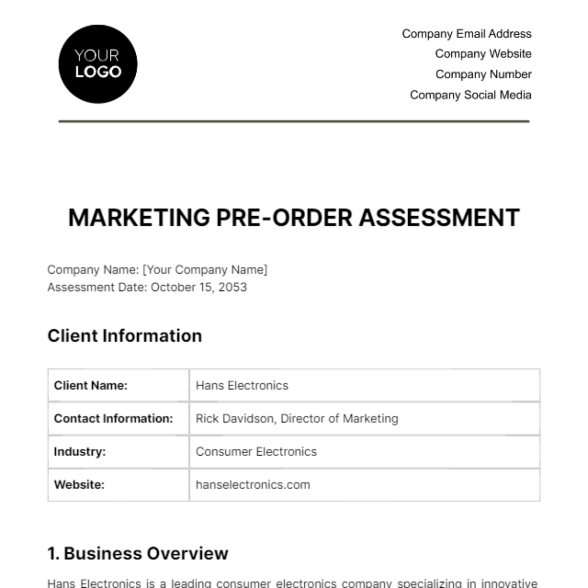 Marketing Pre-Order Assessment Template