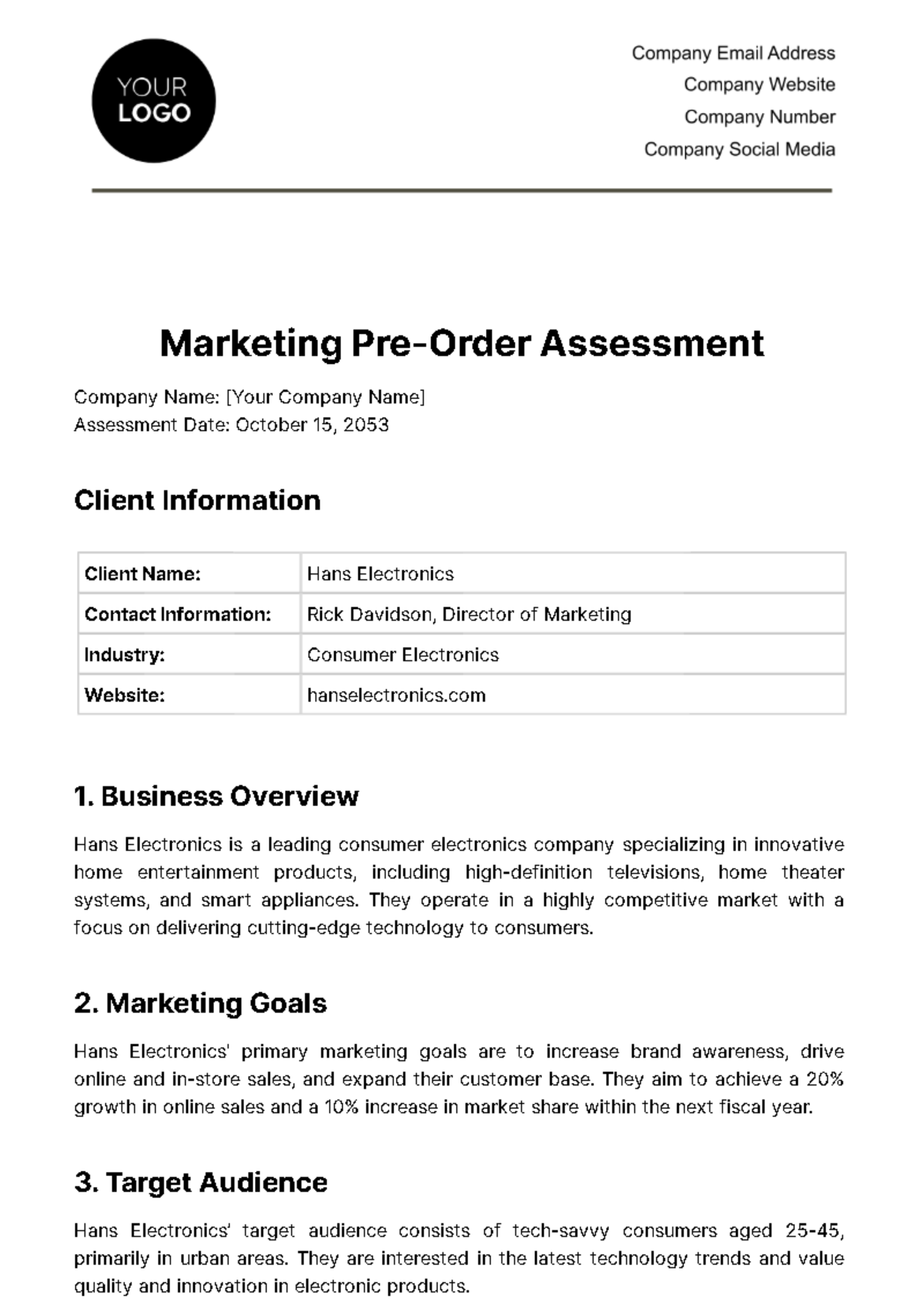 Free Marketing Pre-Order Assessment Template