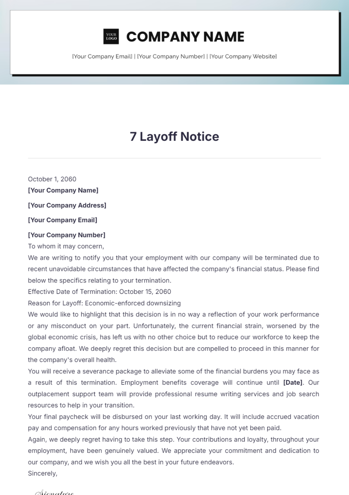 7 Layoff Notice Template - Edit Online & Download