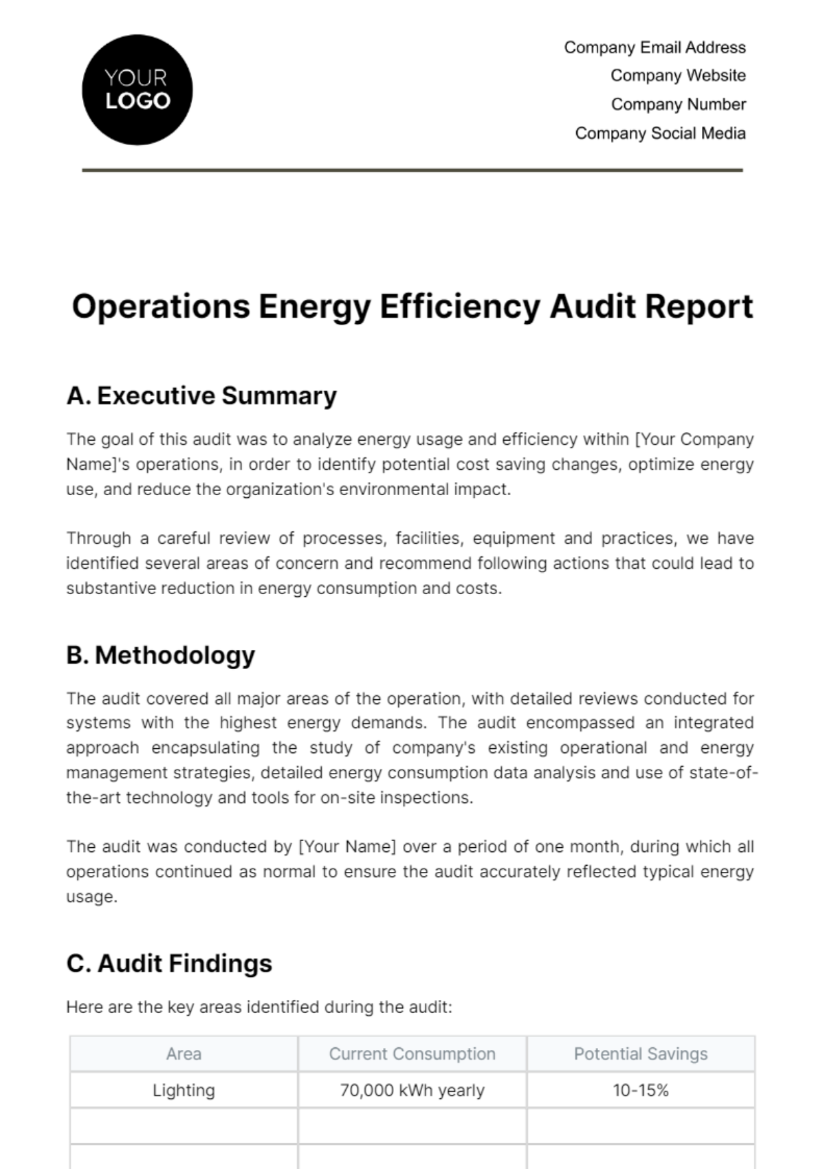 Free Operations Energy Efficiency Audit Report Template