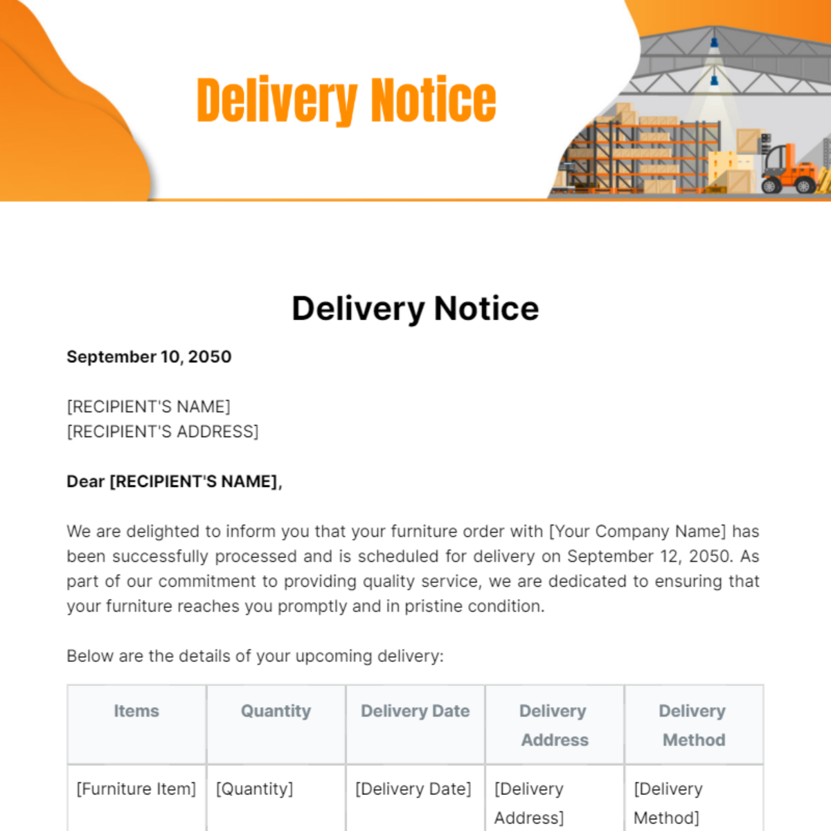 Delivery Notice Template
