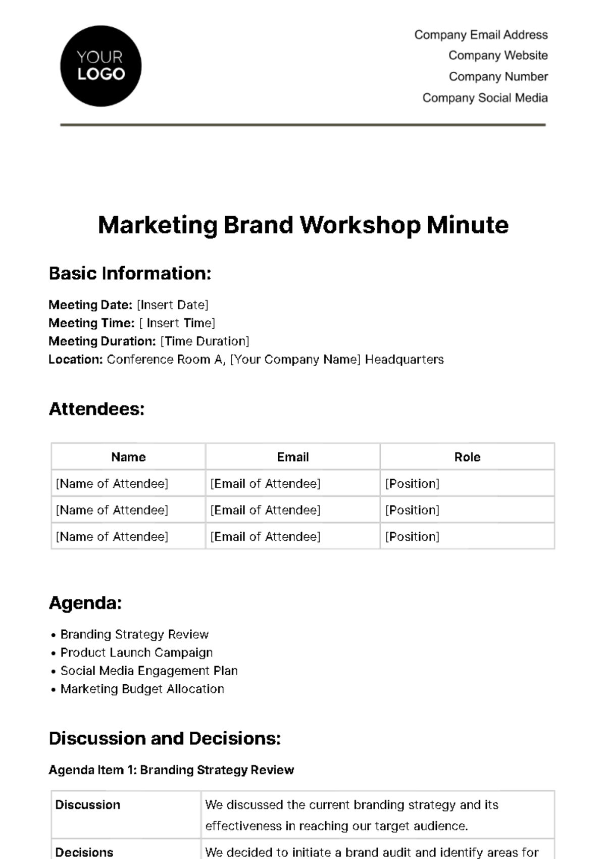 Marketing Brand Workshop Minute Template