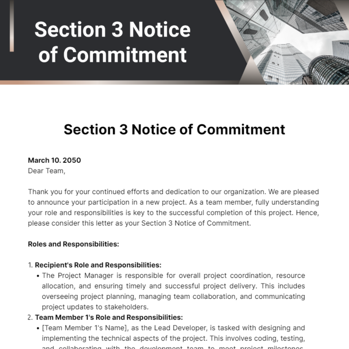 Section 3 Notice of Commitment Template
